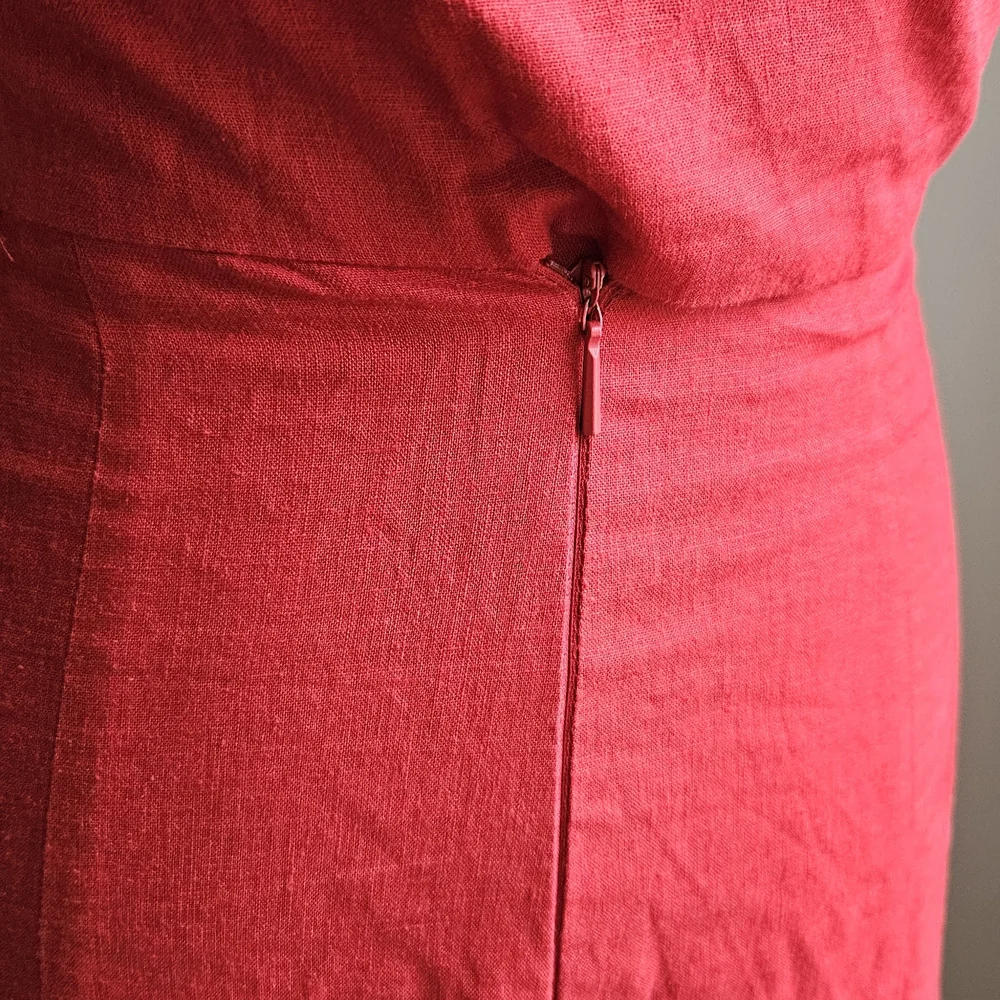 Mango Red V-Neck Midi Dress with Waist Tie - Picture 5 of 7